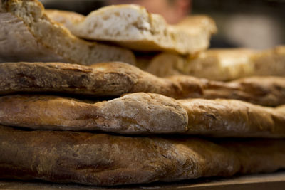 Close-up of bread stack on table