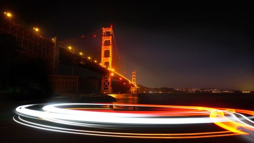 Light trails on road at night