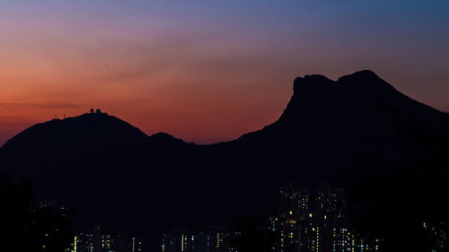 Silhouette of mountain against sky at sunset