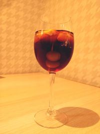 Close-up of wineglass on table