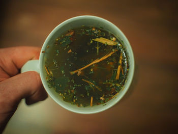 Close-up of hand holding bowl