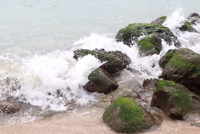 Sea waves splashing on rocks