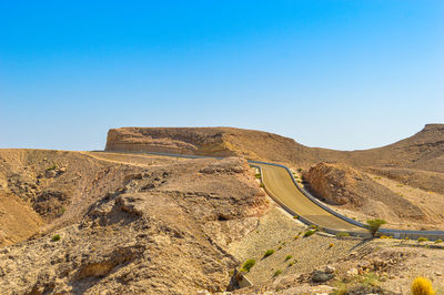 Scenic view of mountains against clear blue sky