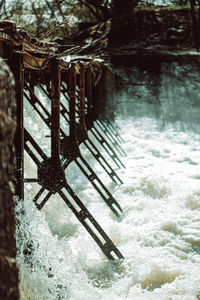 Close-up of metallic structure in winter