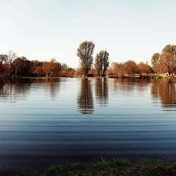 Scenic view of lake against clear sky