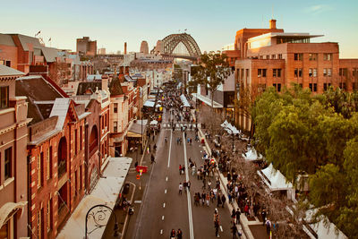 High angle view of street amidst buildings in sydney - sydney harbour bridge