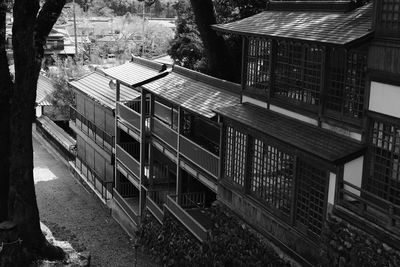 High angle view of buildings in shinto shrine