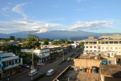 High angle view of cityscape against sky