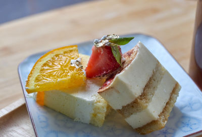 Close-up of cake slice in plate