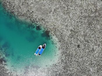 High angle view of boats on sea