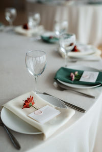 High angle view of place setting on table