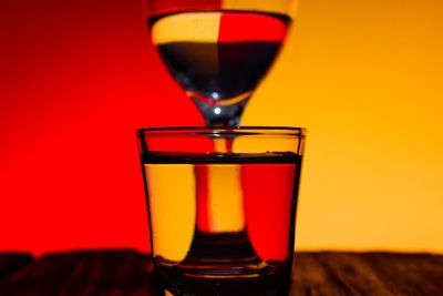 Close-up of beer glass on table