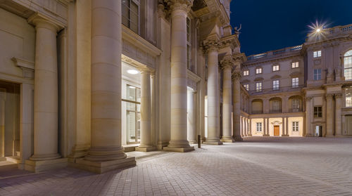 Illuminated building at night