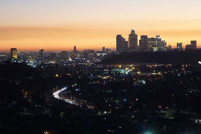 City skyline at sunset