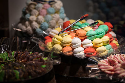 Close-up of hand holding multi colored candies