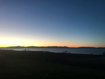 Scenic view of silhouette mountains against clear sky