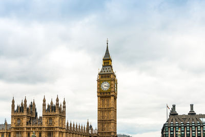 Low angle view of big ben against cloudy sky