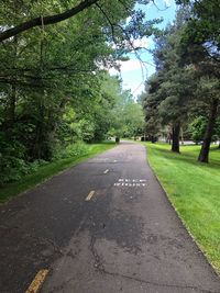 Empty road amidst trees in park
