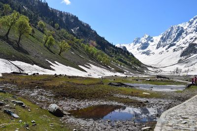 Scenic view of snowcapped mountains against sky