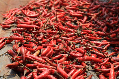 Close-up of red chili peppers for sale at market