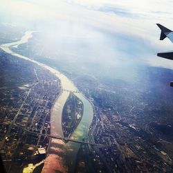 Aerial view of cityscape seen from airplane