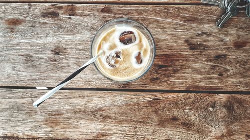 High angle view of coffee cup on table