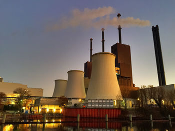 Factory against sky at sunset