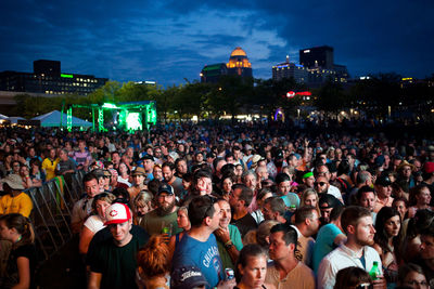 Crowd at music concert at night