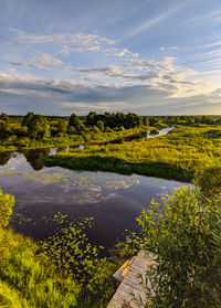 Beautiful landscape of a river in belarus at sunny day