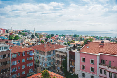 High angle view of townscape against sky