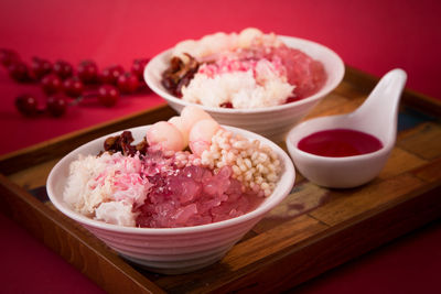 Close-up of ice cream in bowl on table