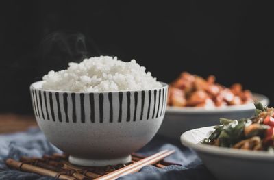 Close-up of ice cream in bowl on table