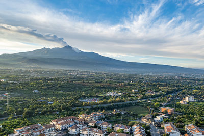 High angle view of townscape against sky