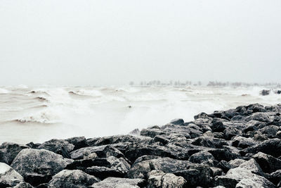 Scenic view of sea against clear sky