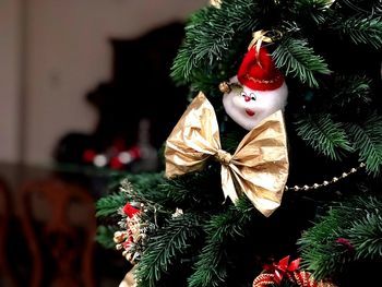 Close-up of christmas decoration hanging on tree