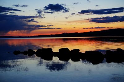 Scenic view of lake at sunset