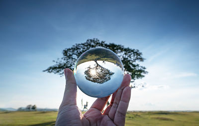 Cropped hand of person holding crystal ball