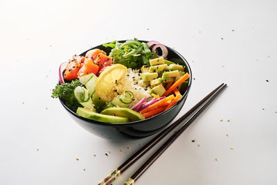 High angle view of salad in bowl