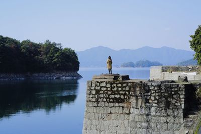 Scenic view of lake against clear sky