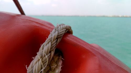 Close-up of rope tied on boat