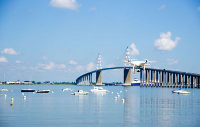 Bridge over river against blue sky