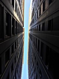 Low angle view of modern buildings against sky in city