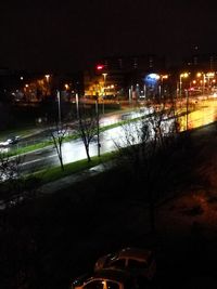 Illuminated road at night