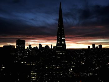 City skyline against cloudy sky