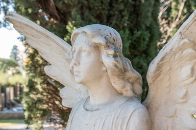 Close-up of angel statue in park