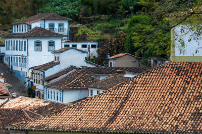 High angle view of buildings in town