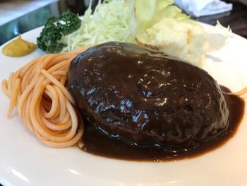 Close-up of served food in plate
