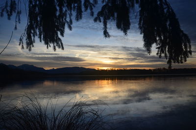 Scenic view of lake at sunset