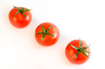 High angle view of tomatoes on white background