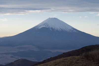 Scenic view of snowcapped mountains against cloudy sky mt fuji